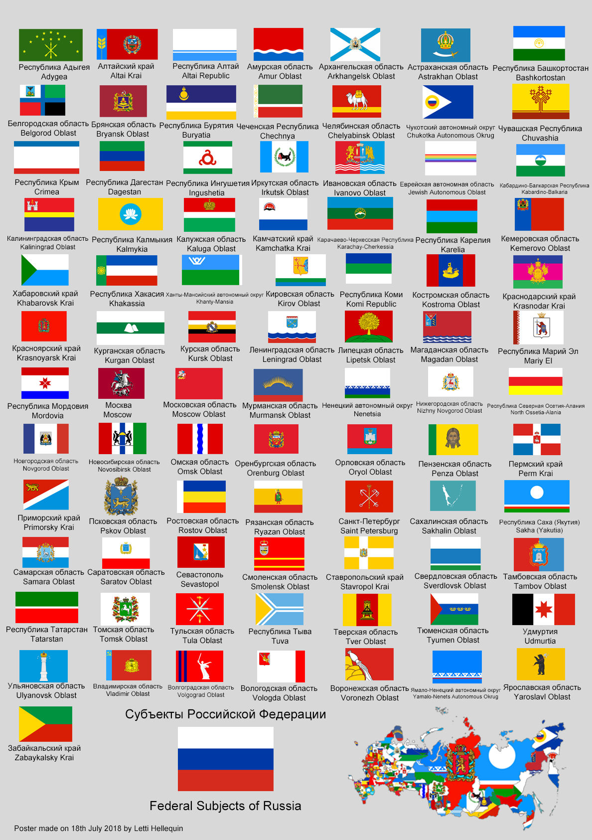 Flag poster federal subjects Russia